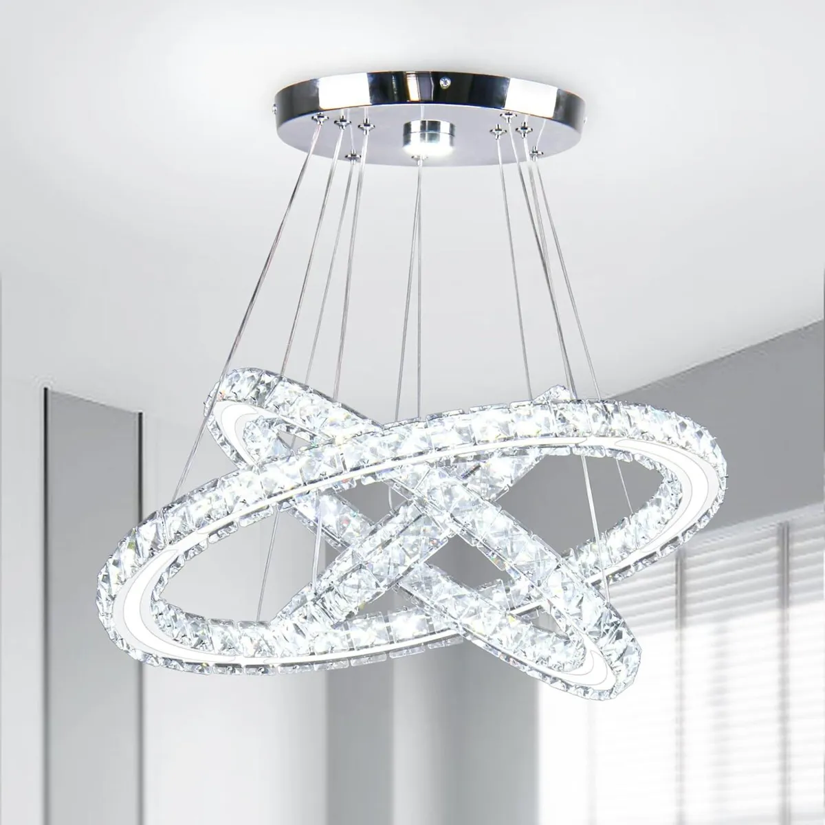 Modern 3 Ring LED Crystal Chandelier Pendant - Image 1