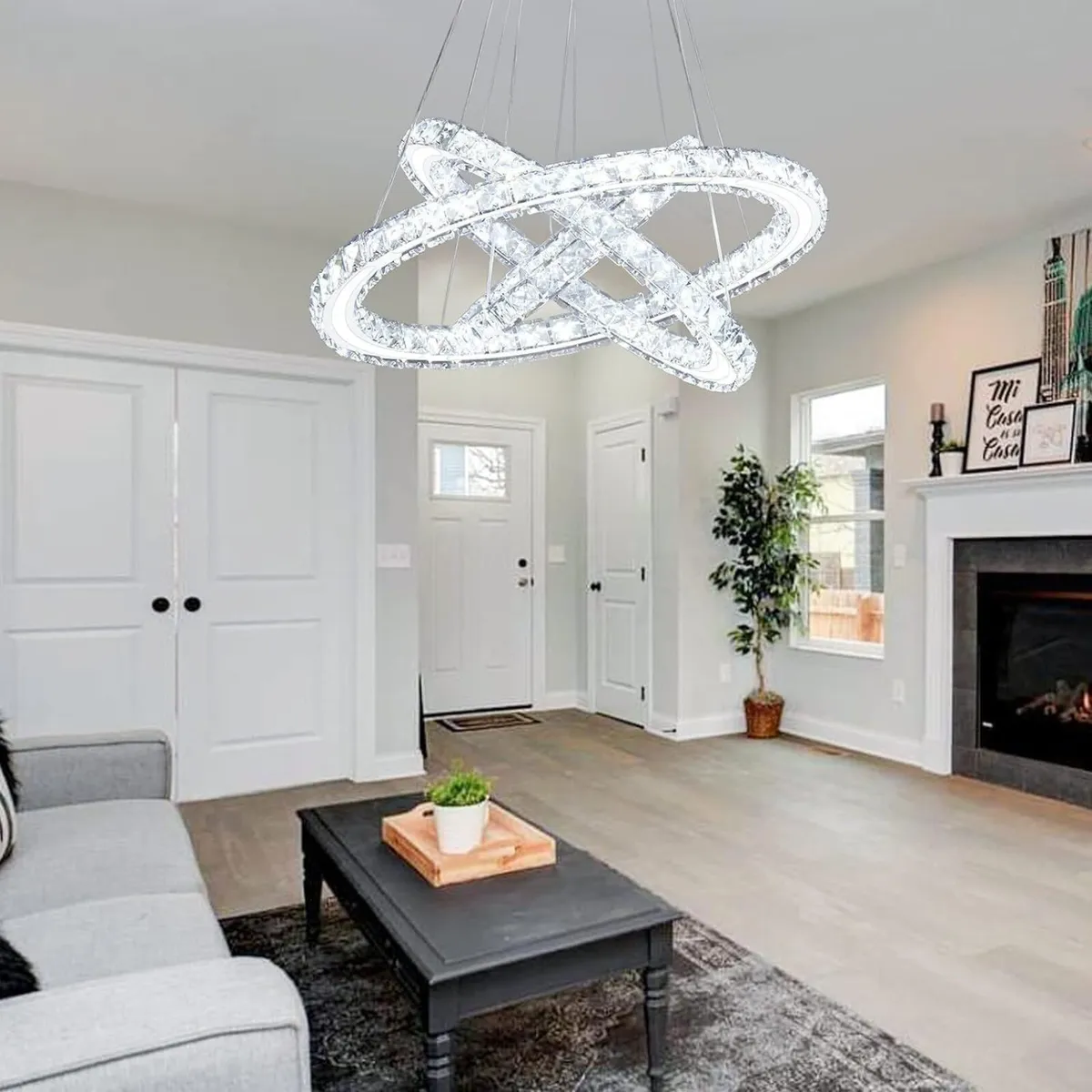 Modern 3 Ring LED Crystal Chandelier Pendant - Image 4