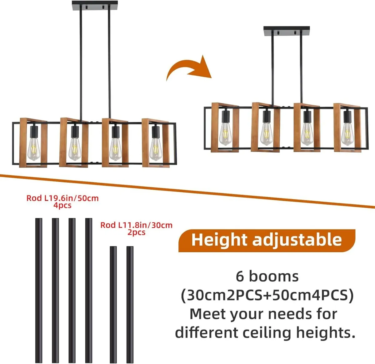 Farmhouse Pendant Light 4 Black Metal Industrial - Image 4