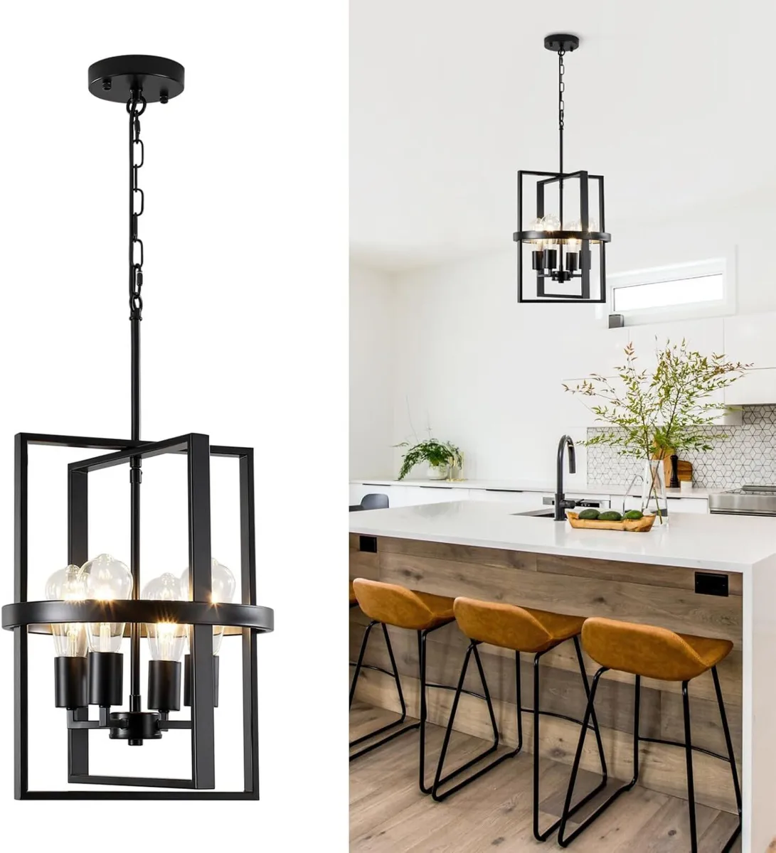 Black Chandelier 4 Lights Chandeliers Ceiling - Image 1