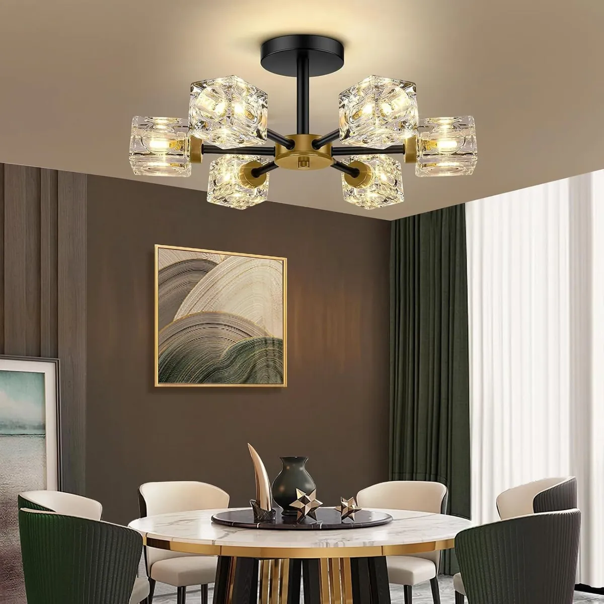 Modern Crystal Ceiling Pendant Light 6 Lights K9 - Image 1