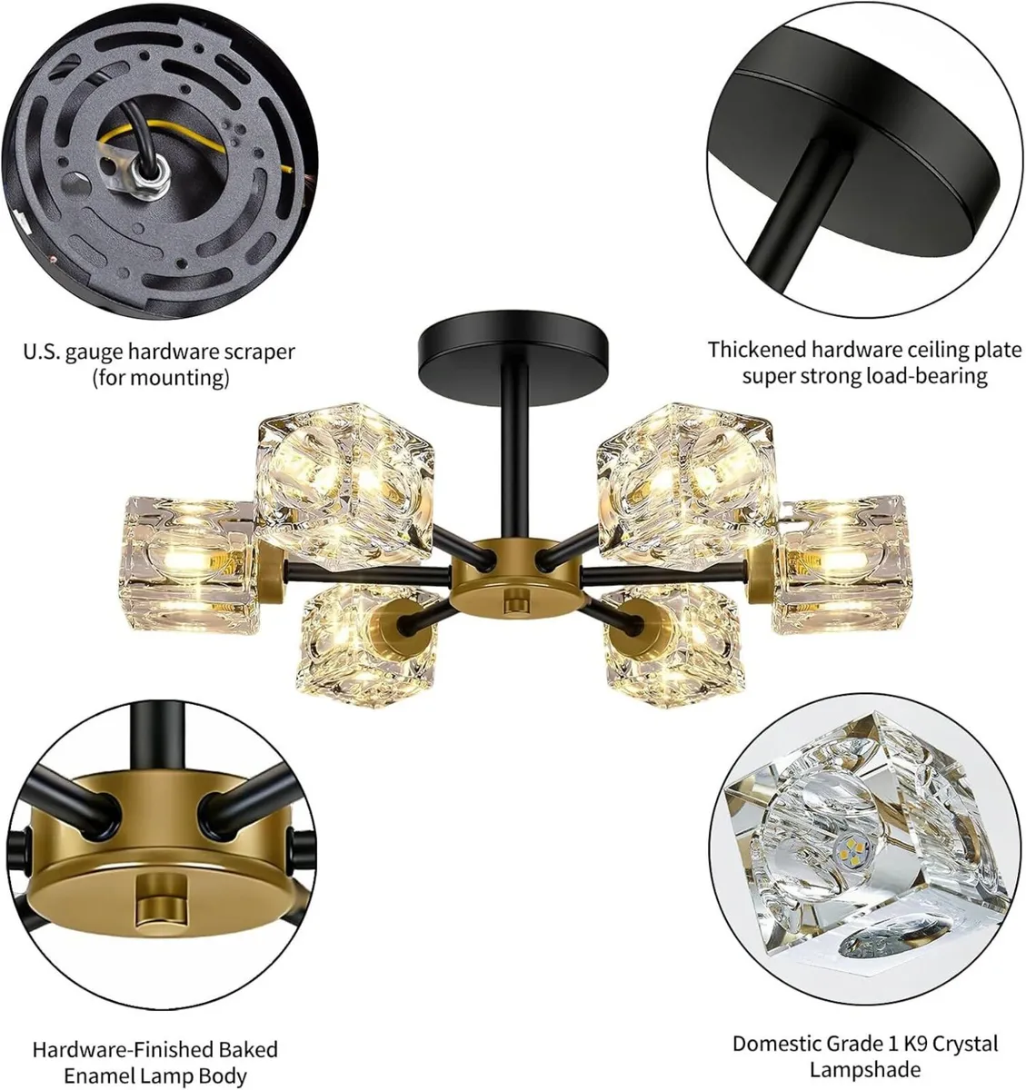 Modern Crystal Ceiling Pendant Light 6 Lights K9 - Image 4