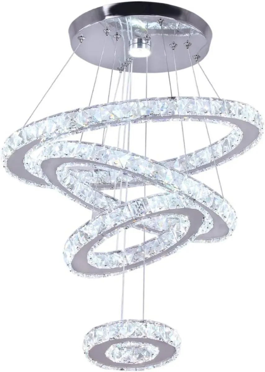 Modern Crystal Chandeliers LED 4 Rings Pendant - Image 1
