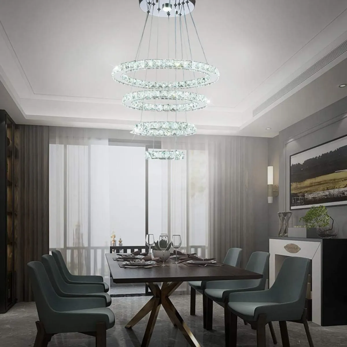 Modern Crystal Chandeliers LED 4 Rings Pendant - Image 4