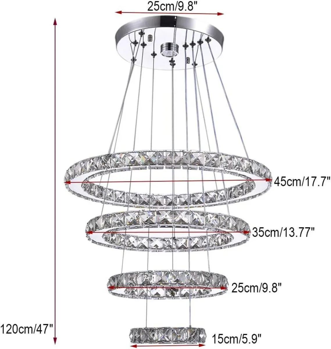 Modern Crystal Chandeliers LED 4 Rings Pendant - Image 3