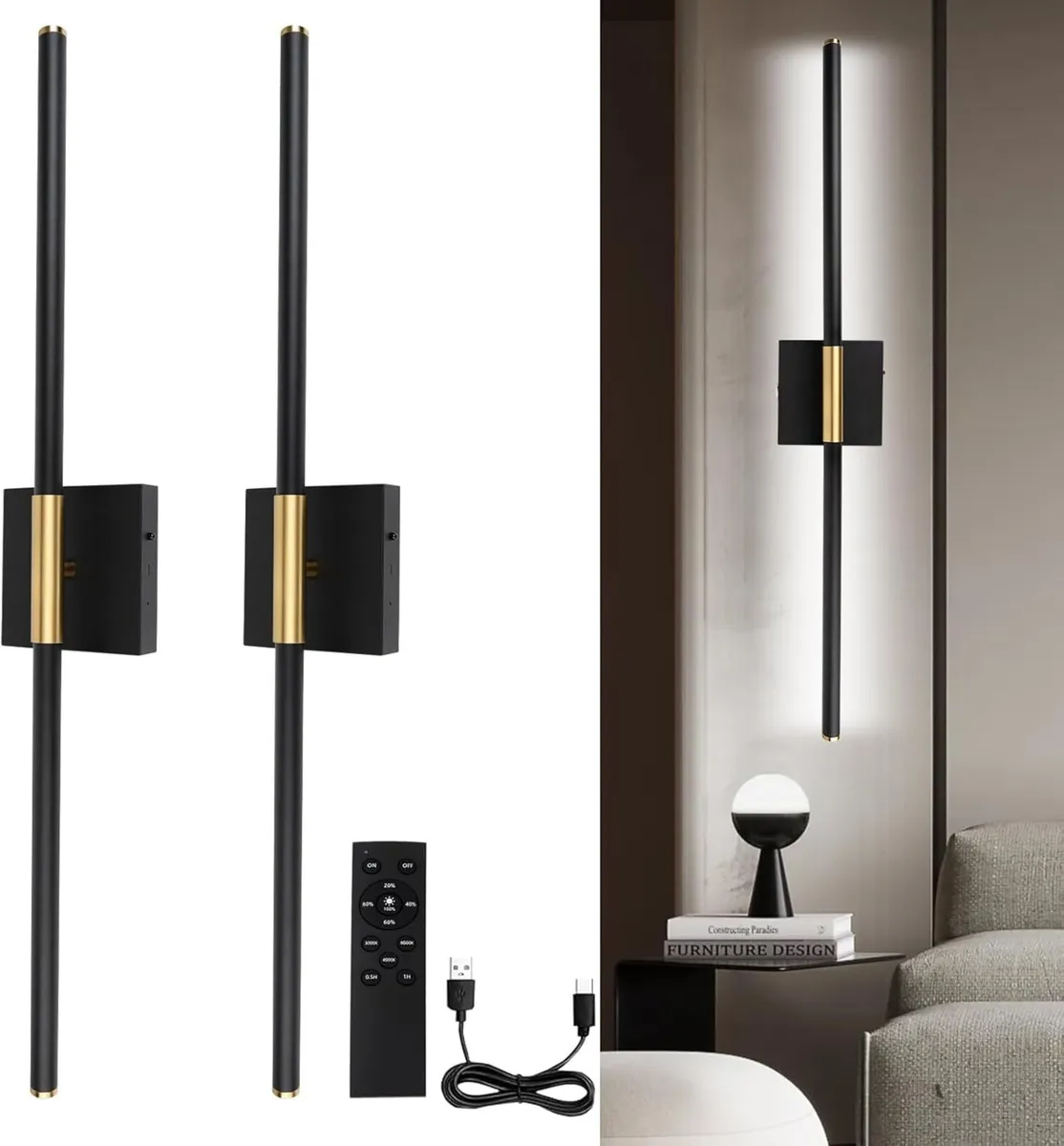 Battery Operated LED Wall Lights USB Rechargeable - Image 1