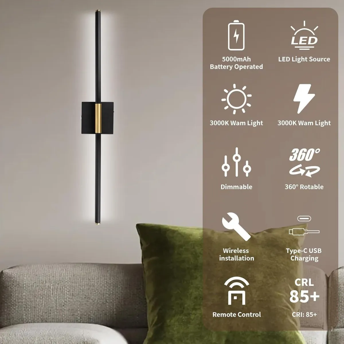 Battery Operated LED Wall Lights USB Rechargeable - Image 3