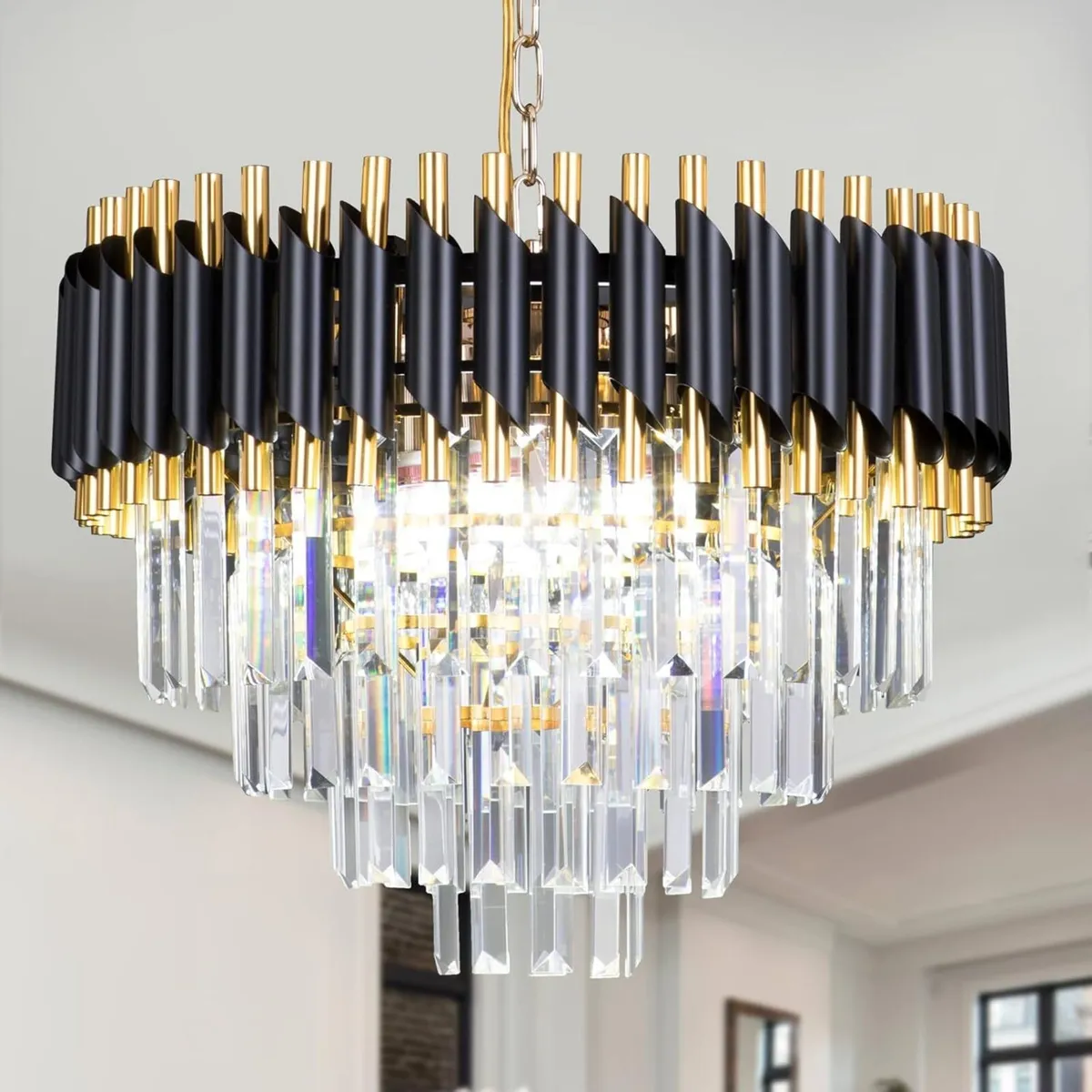 20 Inch Crystal Chandelier Ceiling Light Black - Image 1