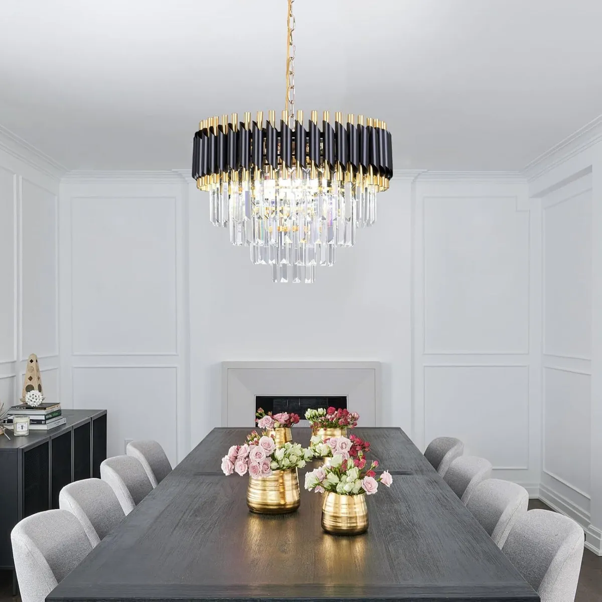20 Inch Crystal Chandelier Ceiling Light Black - Image 2