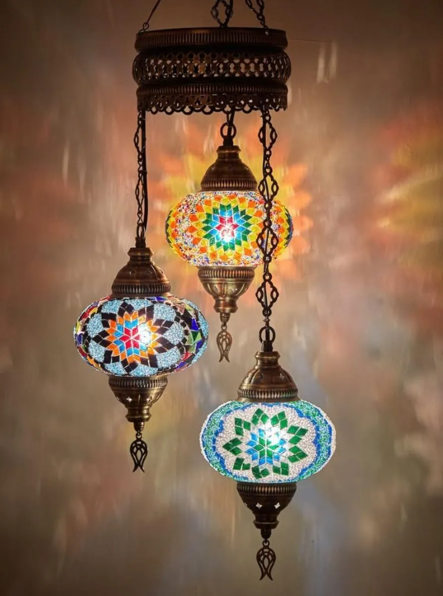 Hard-Wired Turkish Moroccan Mosaic Chandelier - Image 1
