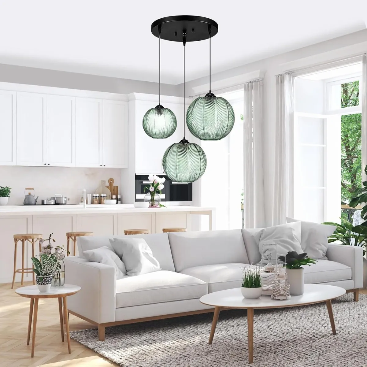 3 in 1 Large Glass Pendant Light Fixtures Green - Image 2