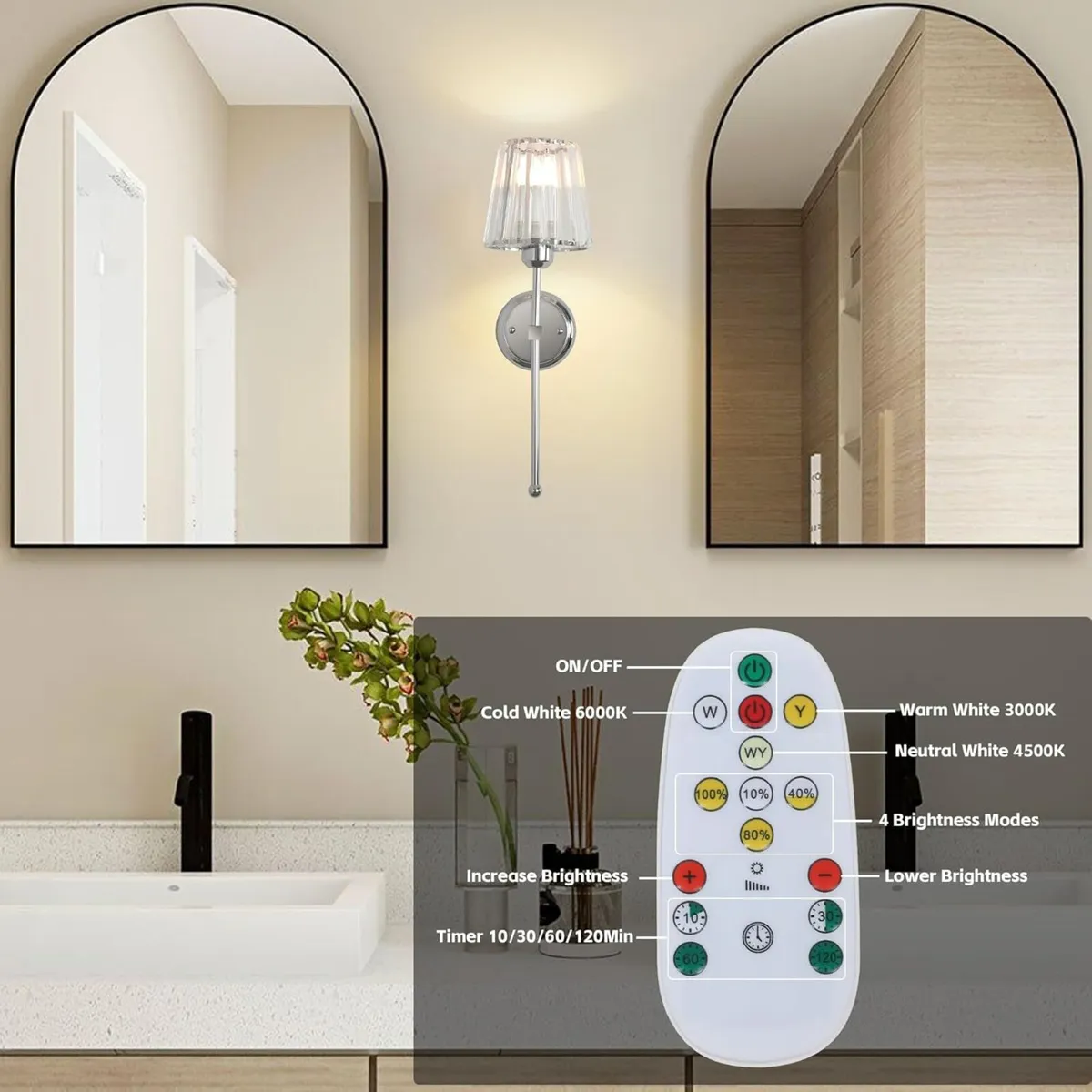 Battery Operated Wall Lights Set of 2 Rechargeable - Image 4