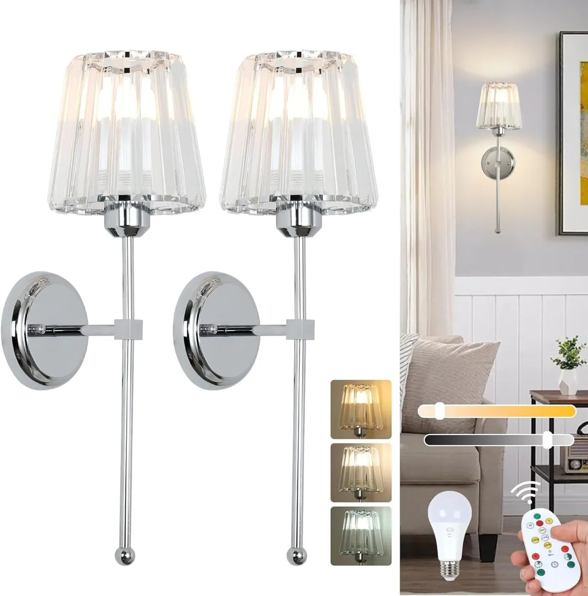 Battery Operated Wall Lights Set of 2 Rechargeable - Image 1