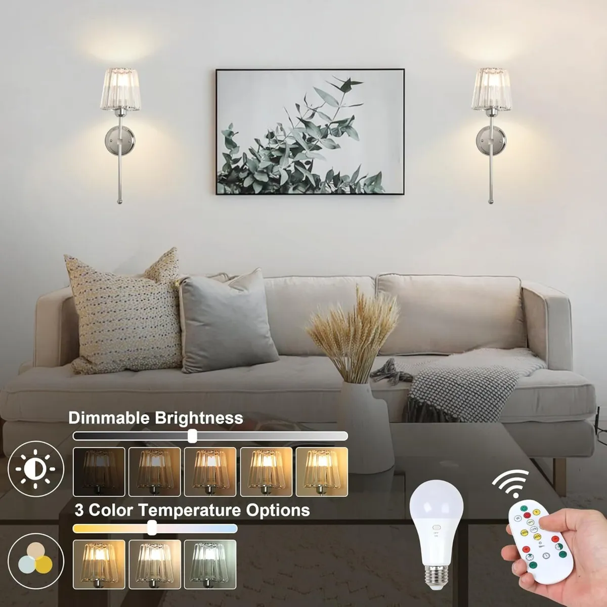 Battery Operated Wall Lights Set of 2 Rechargeable - Image 2