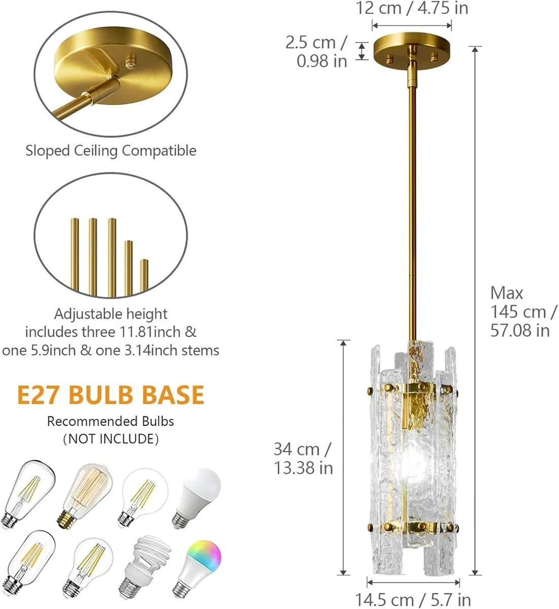 Modern Gold Pendant Light with Vintage Bumpy - Image 2