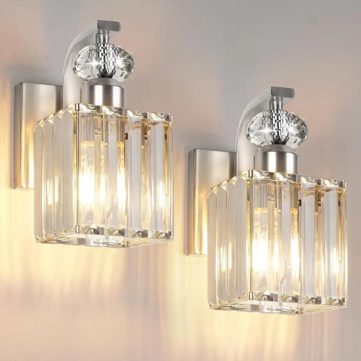 Wall Sconces Set of 2 Nickel Sconce with Crystal - Image 1