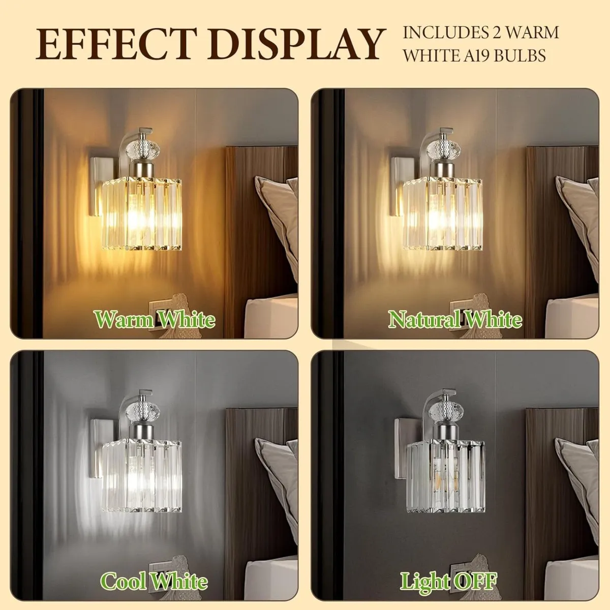 Wall Sconces Set of 2 Nickel Sconce with Crystal - Image 2