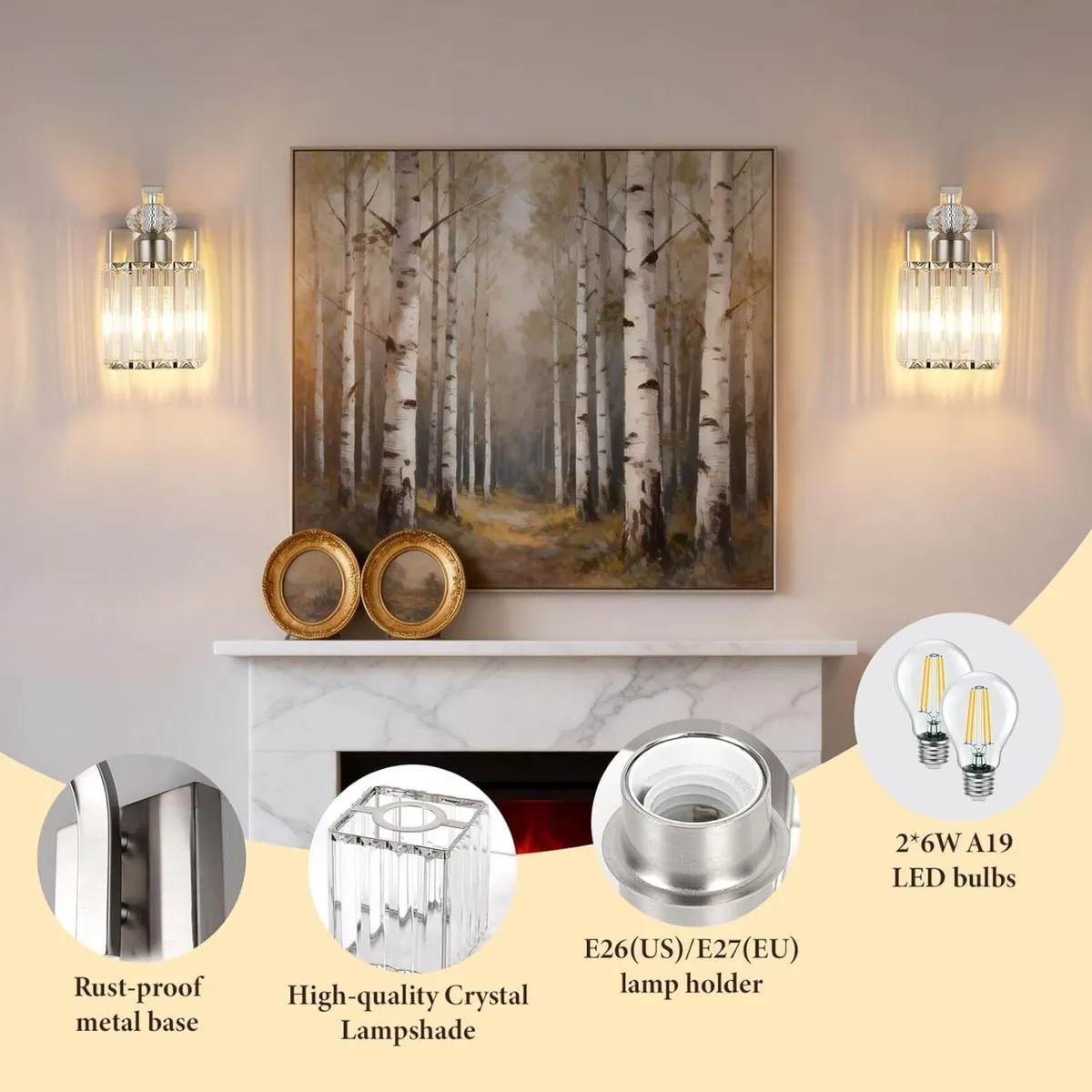 Wall Sconces Set of 2 Nickel Sconce with Crystal - Image 4