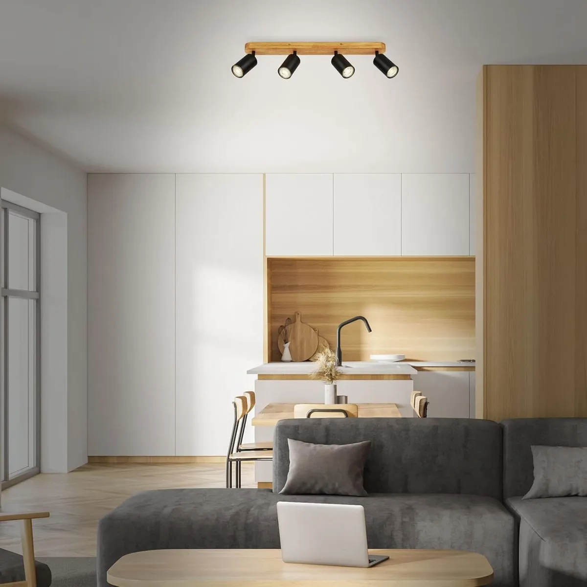 - Ceiling Light Vintage Swivelling Wooden Base - Image 2