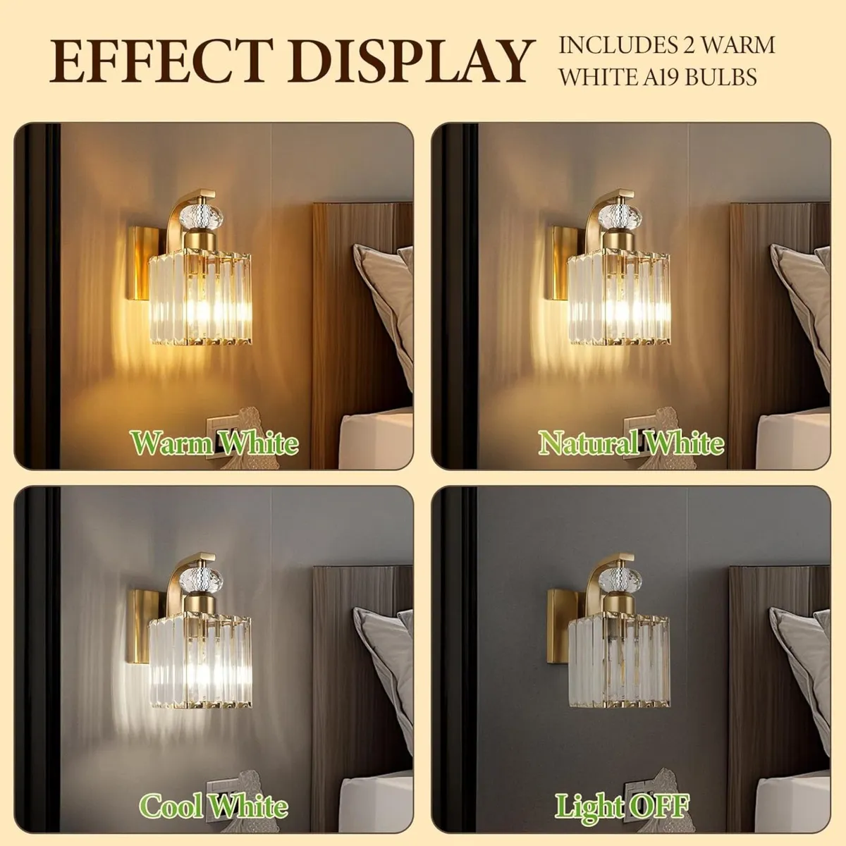 Wall Sconces Set of 2 Gold Sconce with Crystal - Image 2