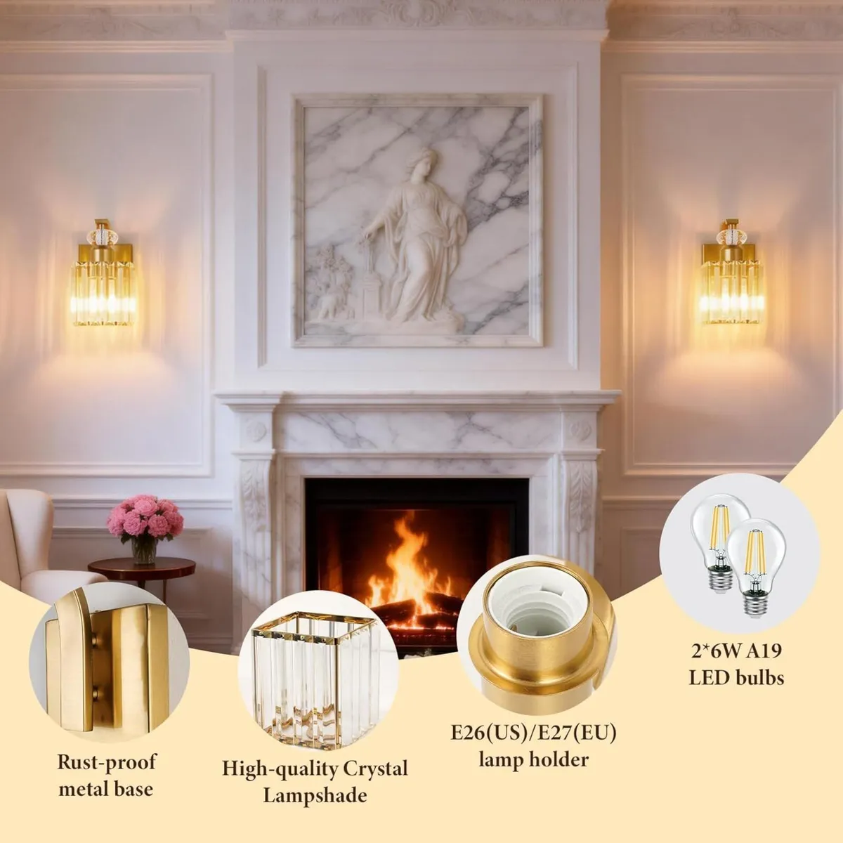 Wall Sconces Set of 2 Gold Sconce with Crystal - Image 4