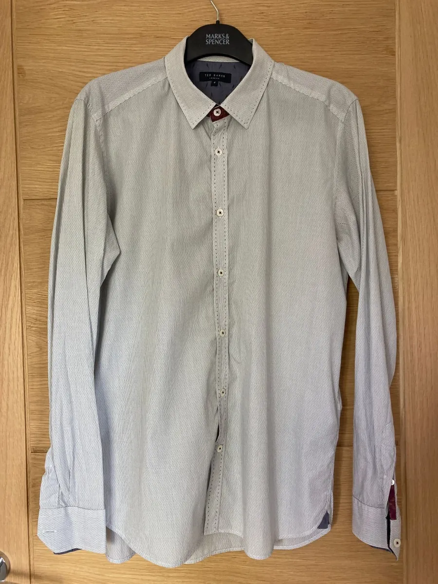 Ted Baker Men's Shirt White Grey Pinstripe size 4 - Image 1