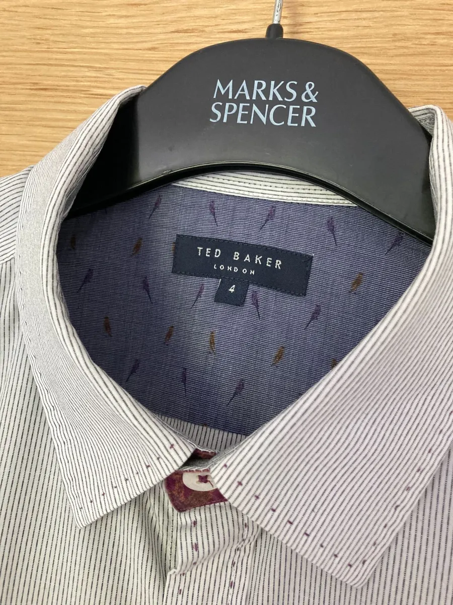 Ted Baker Men's Shirt White Grey Pinstripe size 4 - Image 2