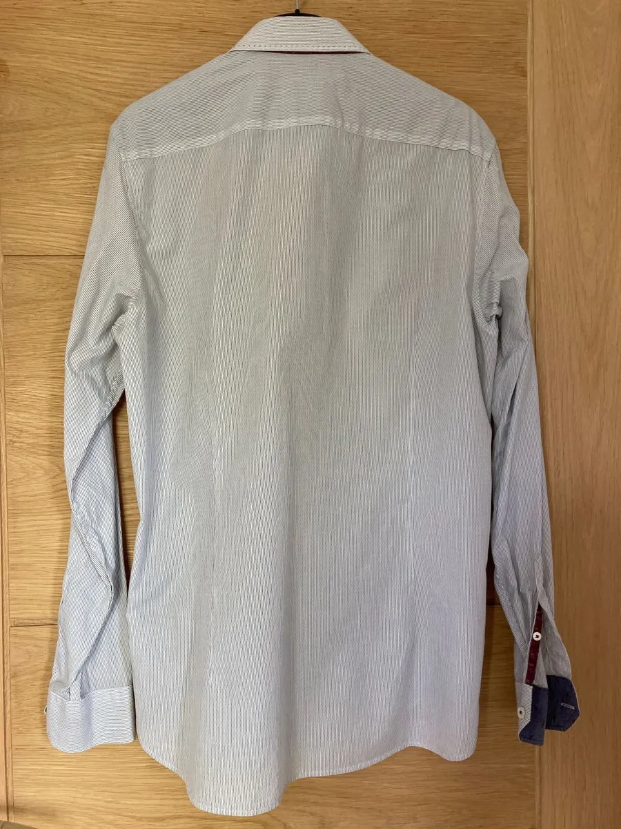 Ted Baker Men's Shirt White Grey Pinstripe size 4 - Image 4