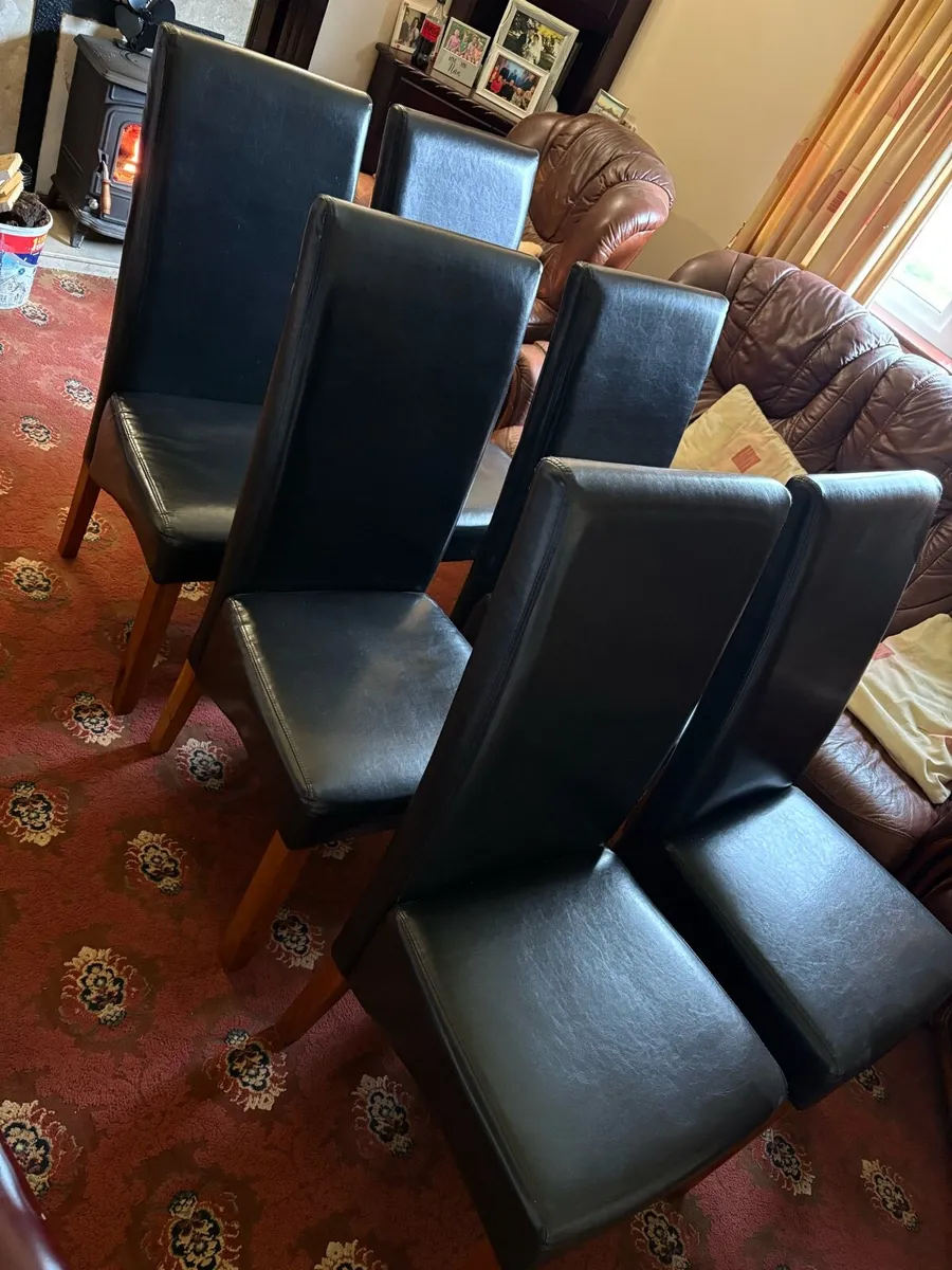 6 Black Leather Kitchen Chairs - Image 1