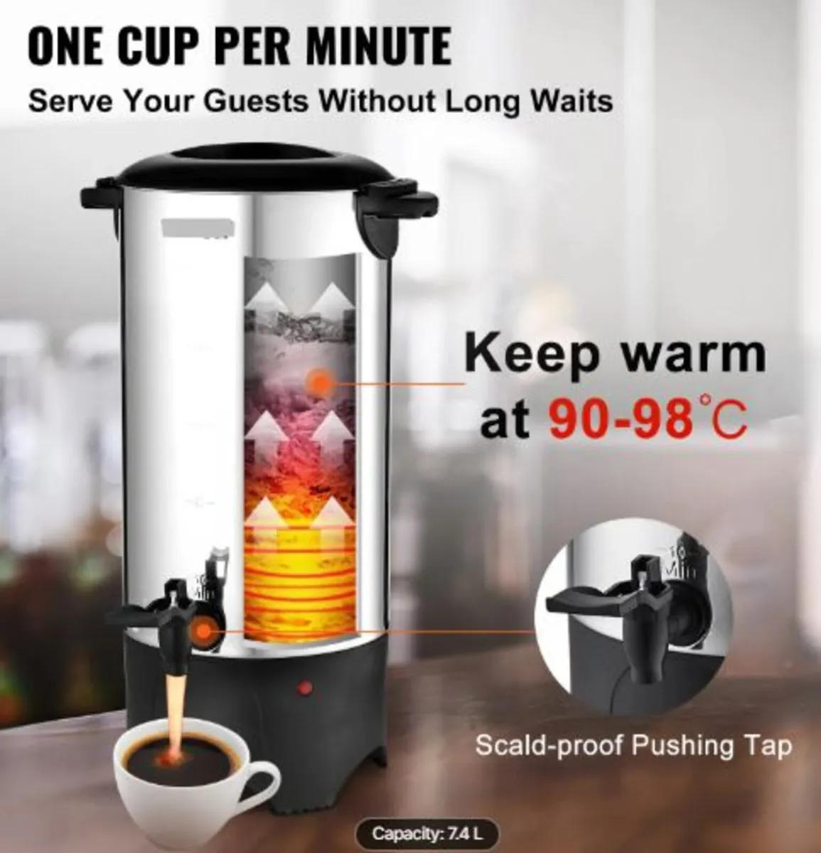 Commercial Coffee Urn, 50 Cups Stainless Steel - Image 2