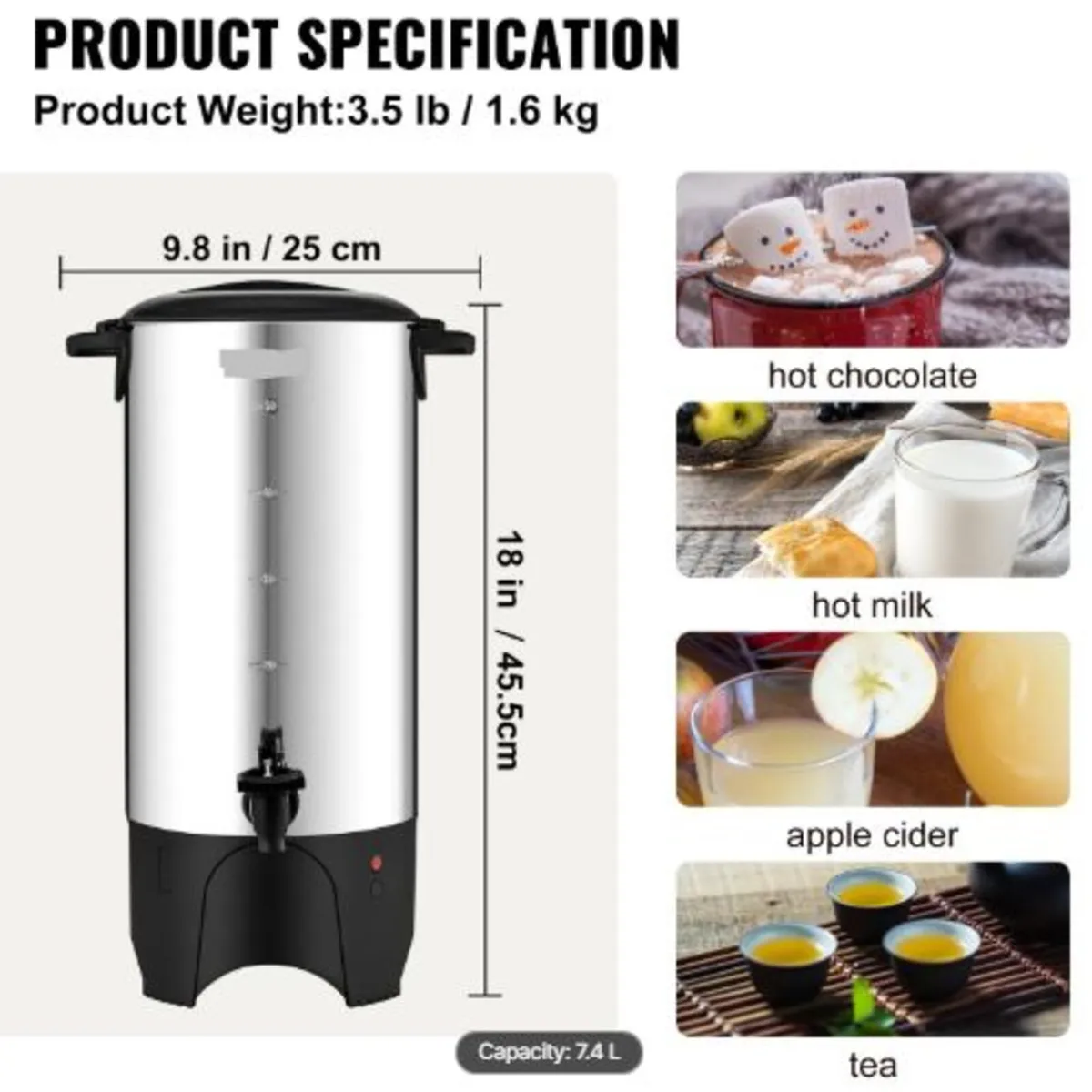 Commercial Coffee Urn, 50 Cups Stainless Steel - Image 3