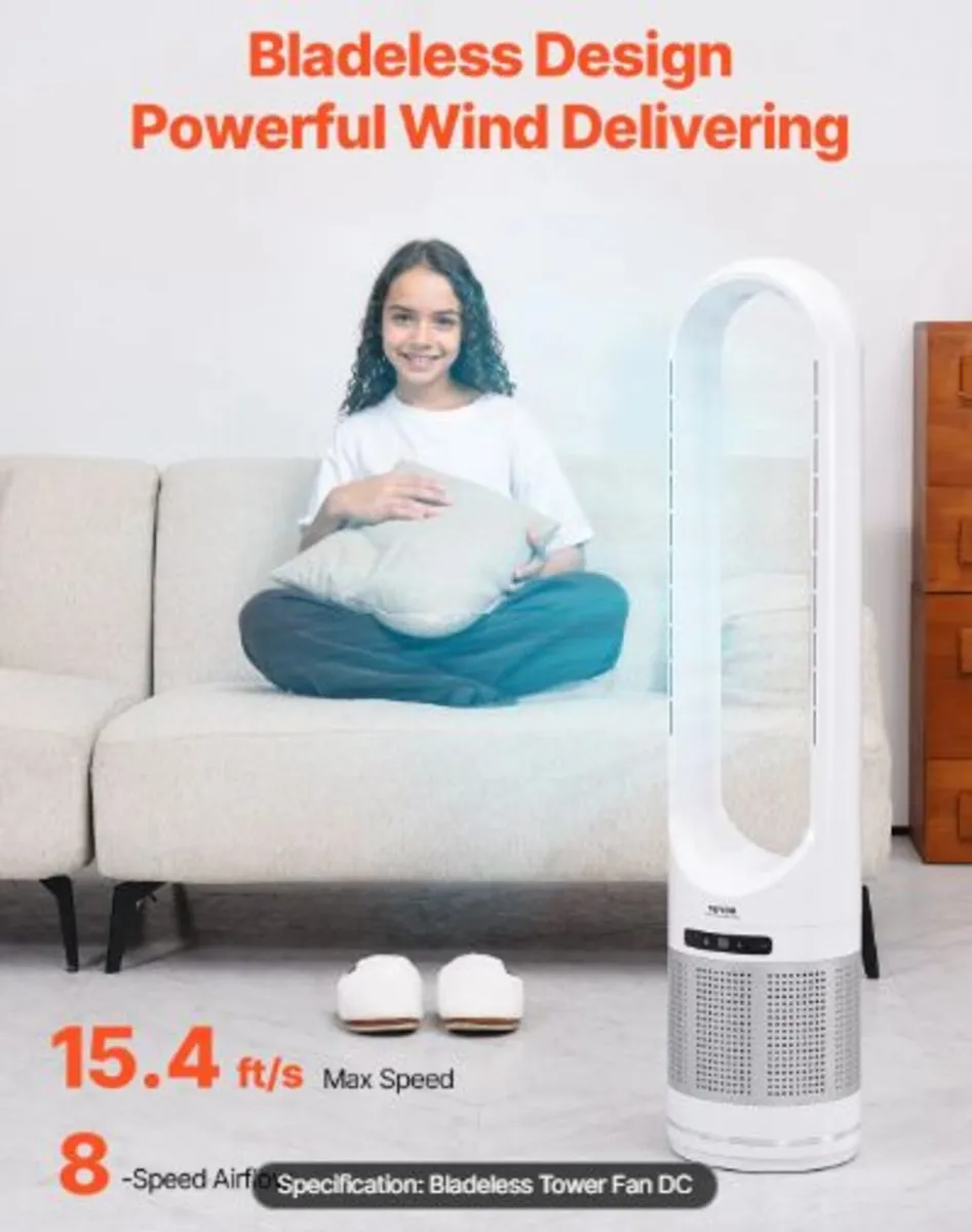 Tower Fan Bladeless, 15.4ft/s Velocity Floor Fan - Image 2