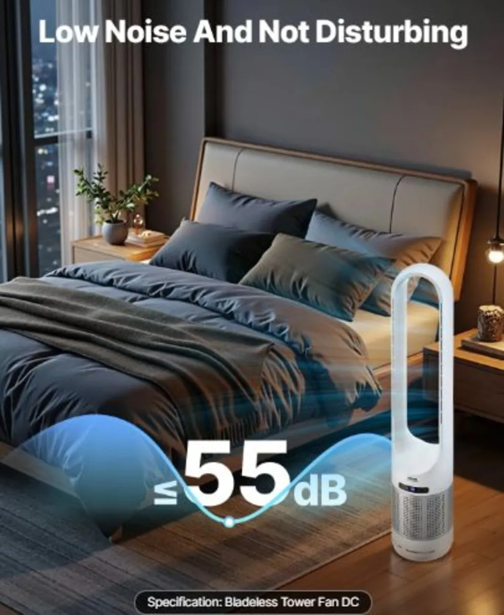 Tower Fan Bladeless, 15.4ft/s Velocity Floor Fan - Image 3