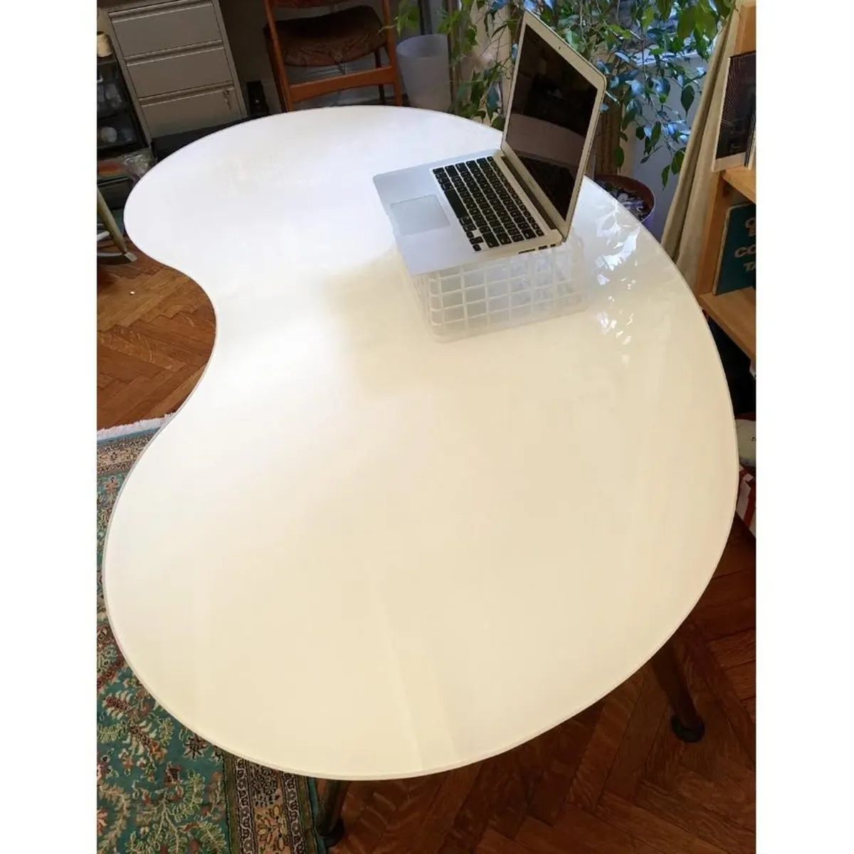 IKEA Kidney-Shaped White Glass Desk (Adjustable) - Image 2