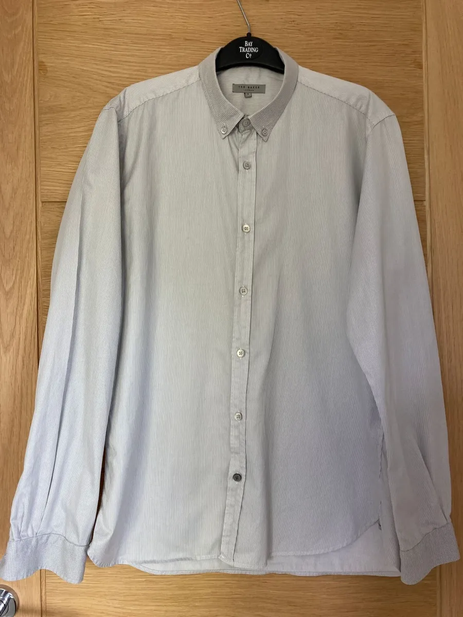 Ted Baker Men's Shirt White Grey Stripe size 4 - Image 4