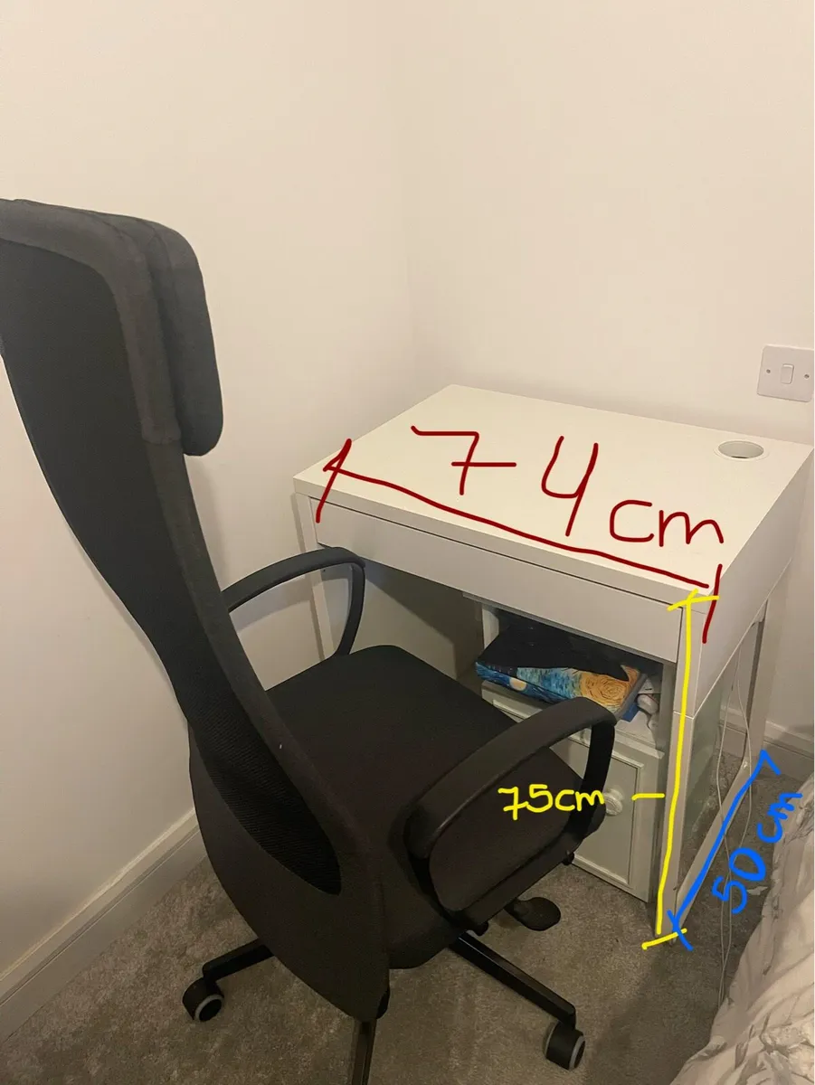 Office desk, chair and bedside table - Image 1