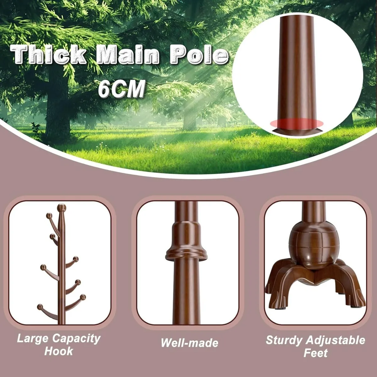 Wooden Coat Rack Stand with 8 Hooks Free Standing - Image 3