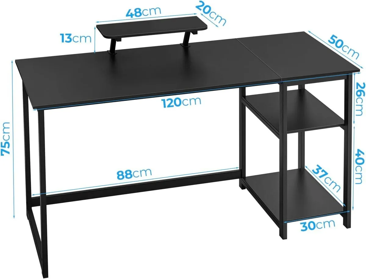 Computer Desk with Monitor Stand 120cm Black - Image 3