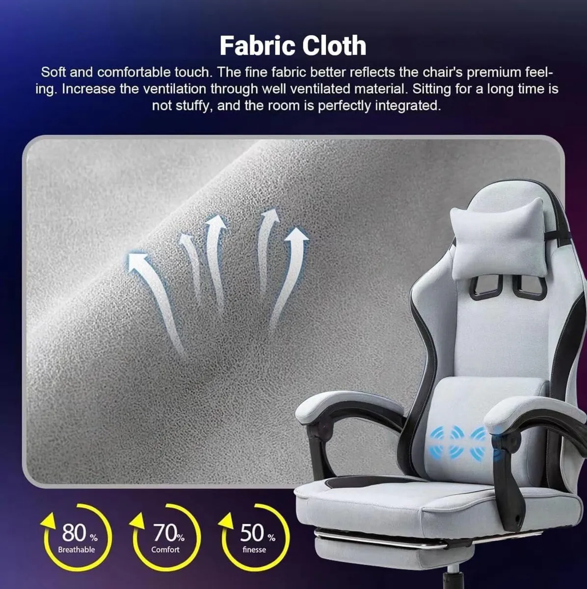 Fabric Massage Gaming Chair Ergonomic Computer - Image 3