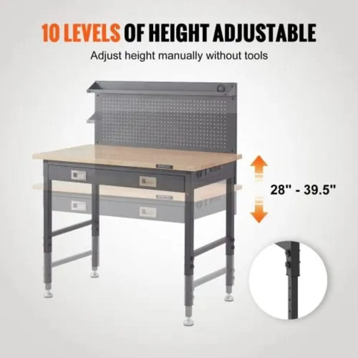 Workbench Adjustable Height 28-39.5" Work Bench Fo - Image 2