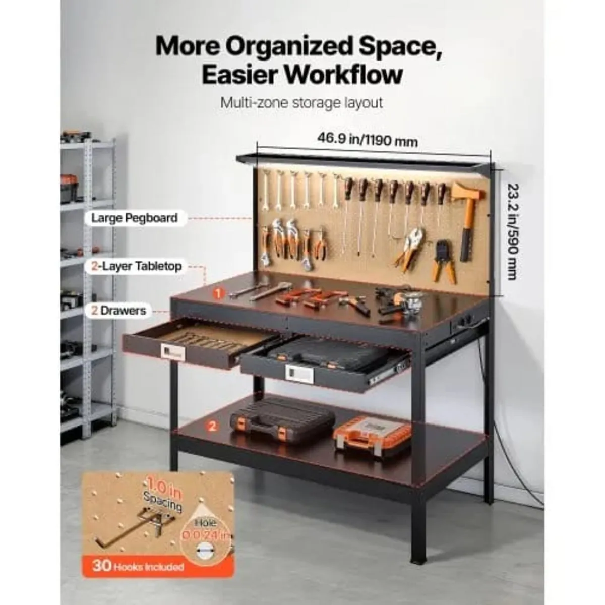 Hardwood Workbench, 110 kg Weight Capacity, 1200 m - Image 3