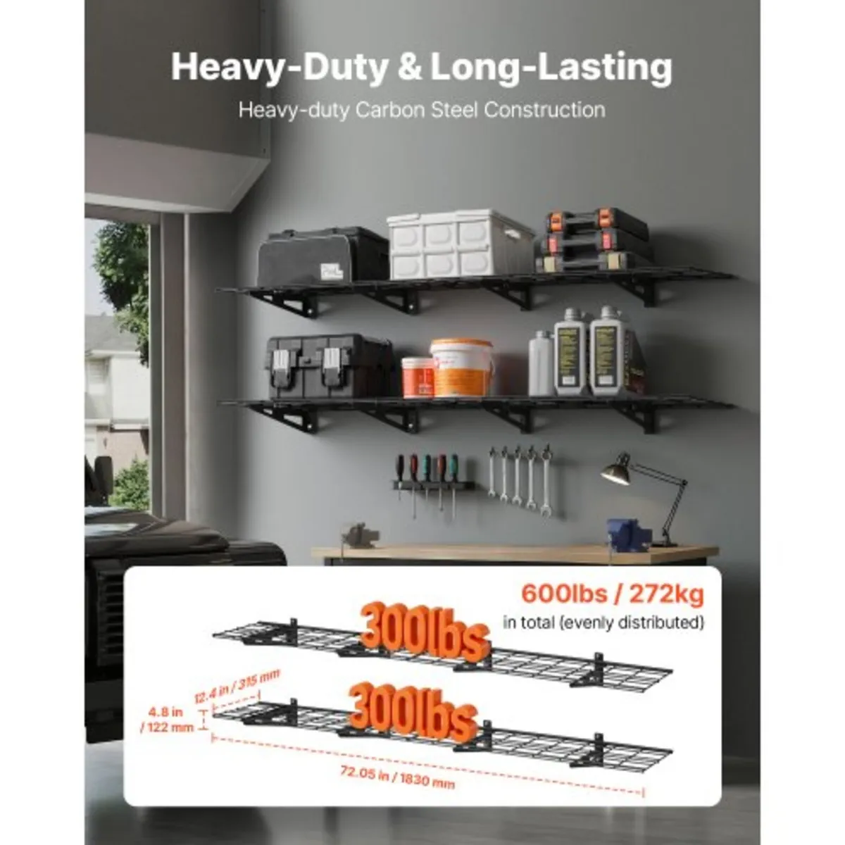 2-Tier Heavy Duty Wall Garage Shelving, 4 Pack 305 - Image 2