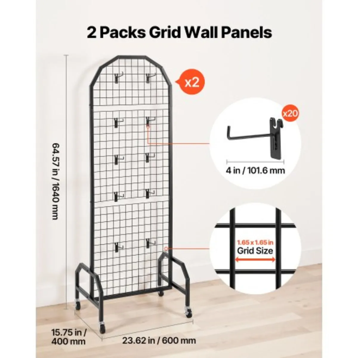 2 Packs Grid Wall Panels, 600 x 1640mm Wire Grid P - Image 2