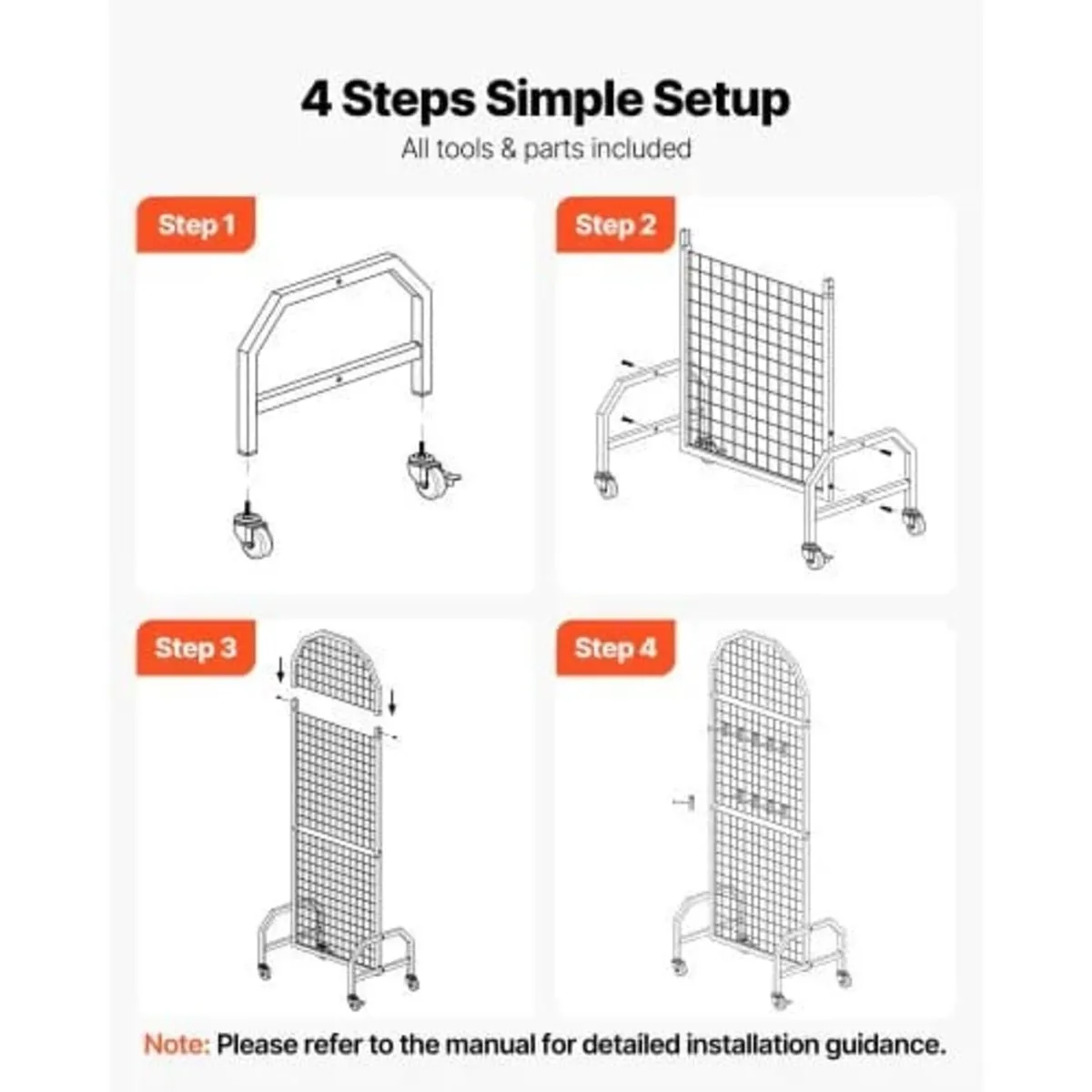 2 Packs Grid Wall Panels, 600 x 1640mm Wire Grid P - Image 4