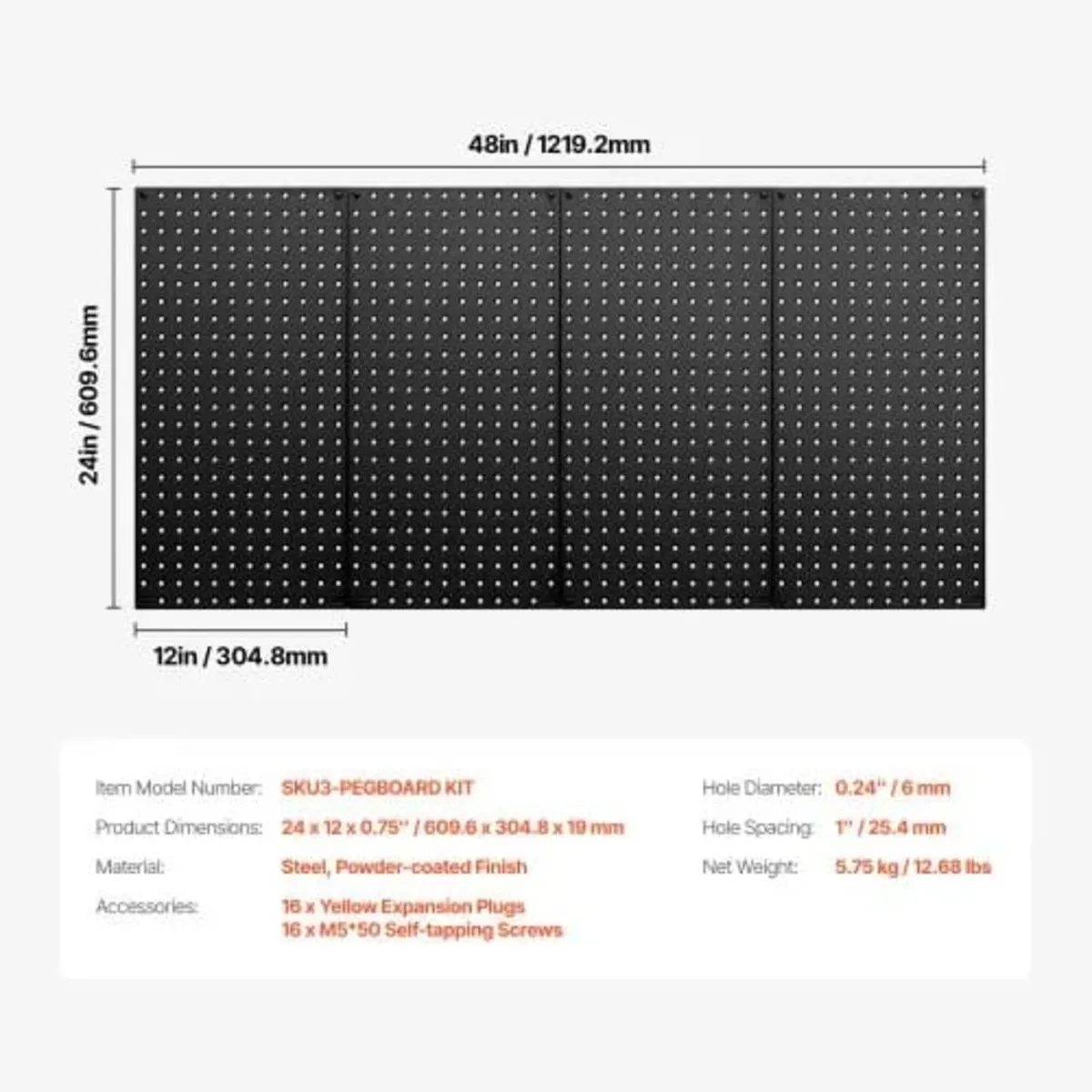 Metal Pegboard Panels, 24" x 12" Pegboard, 4 Panel - Image 4