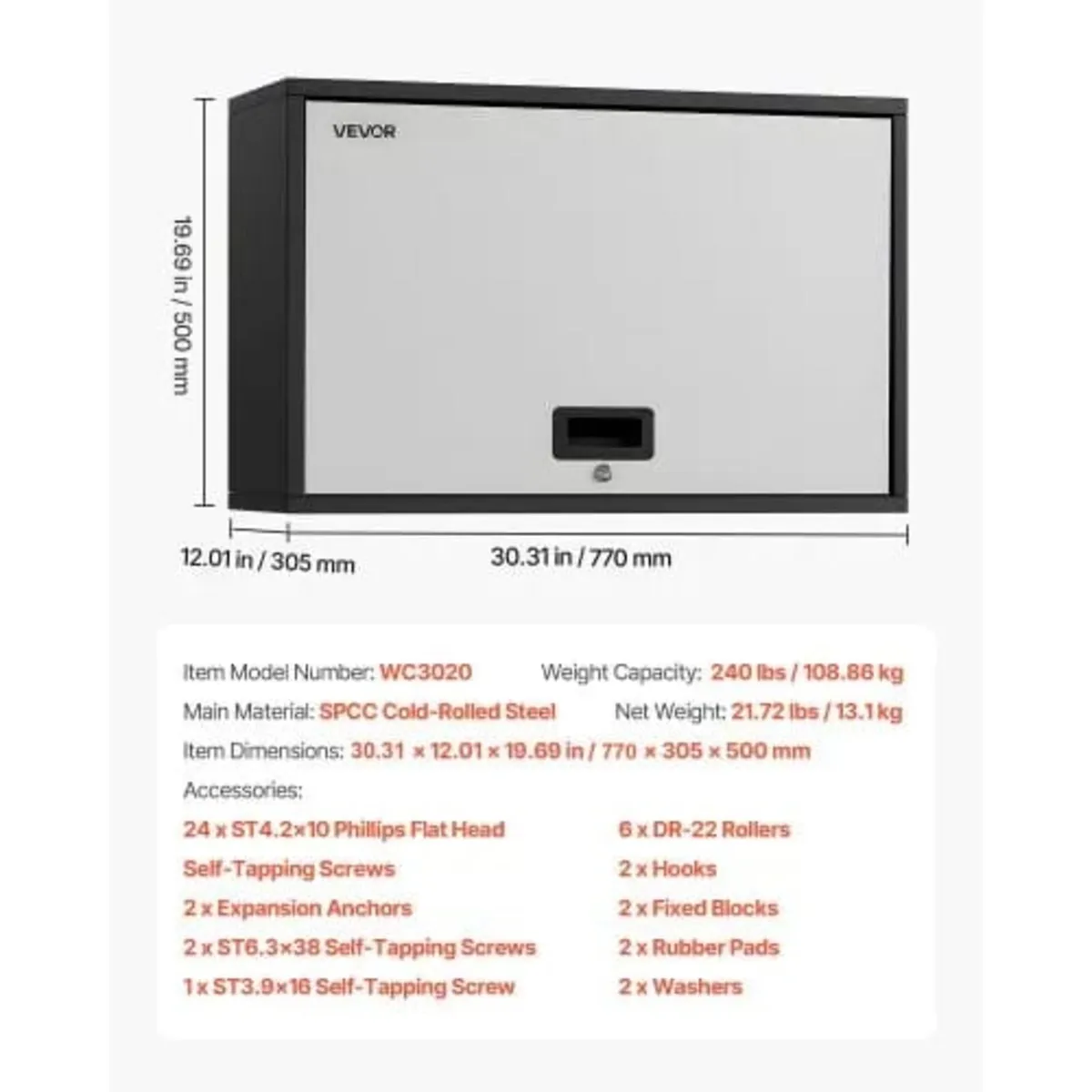 Metal Wall Cabinet, 77W x 30.5D x 50H cm, Floating - Image 2