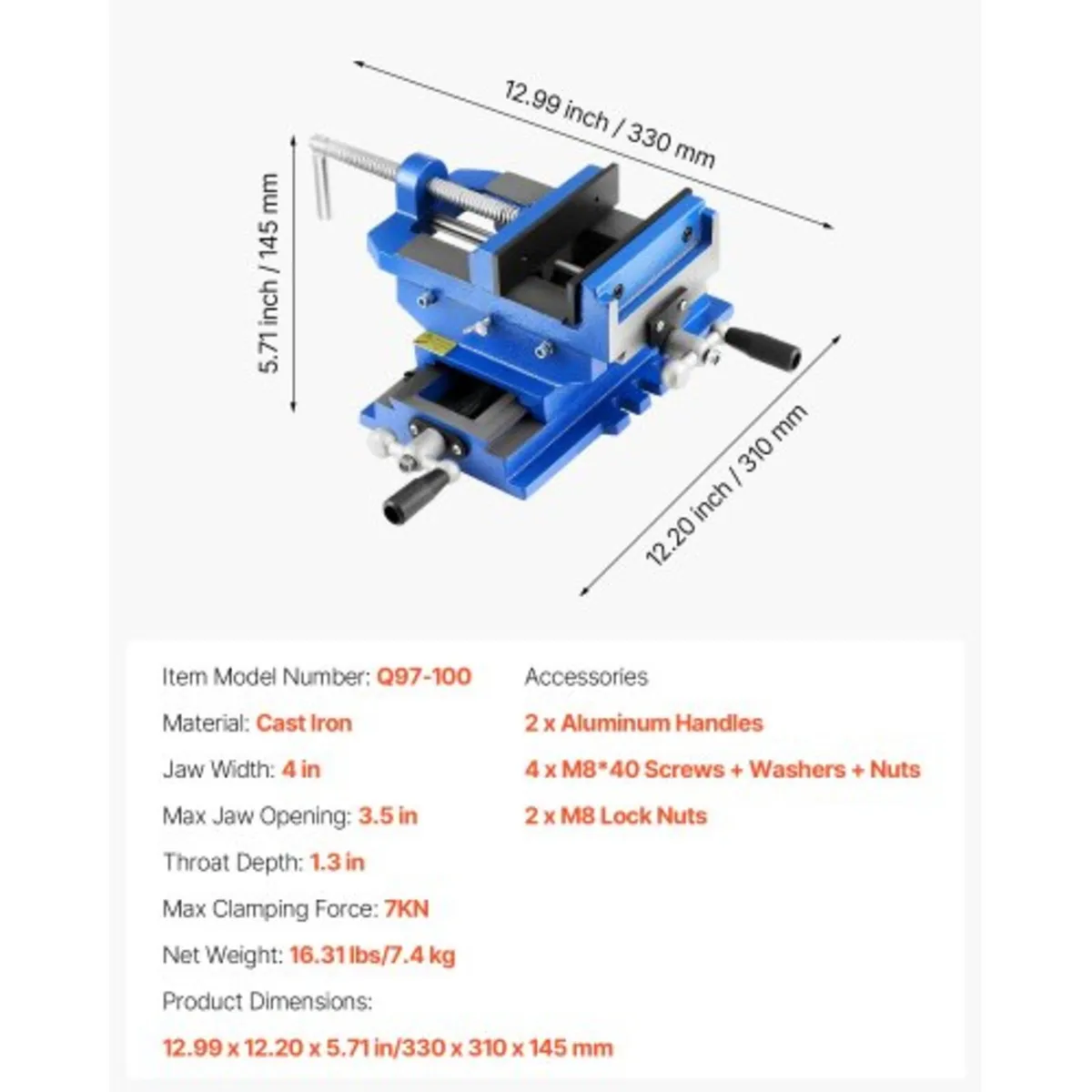 Cross Slide Drill Press Vise, 4 Inch Jaw Width, 2 - Image 2