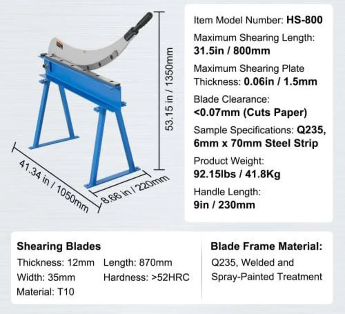 800mm Manual Hand Plate Shear for Metal Sheet Proc - Image 2