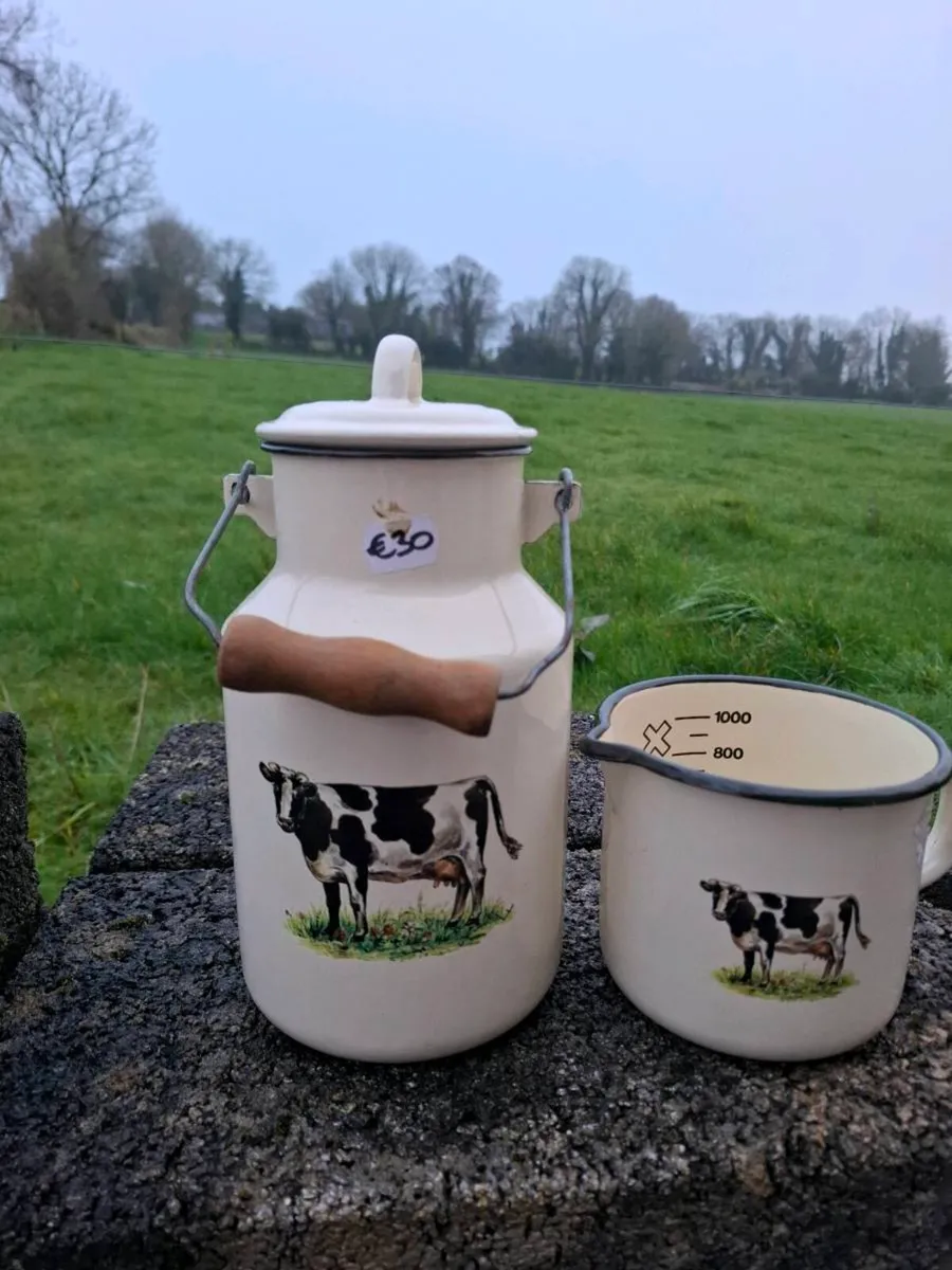 Cow enamel mesuring cup and churn postage possible - Image 2