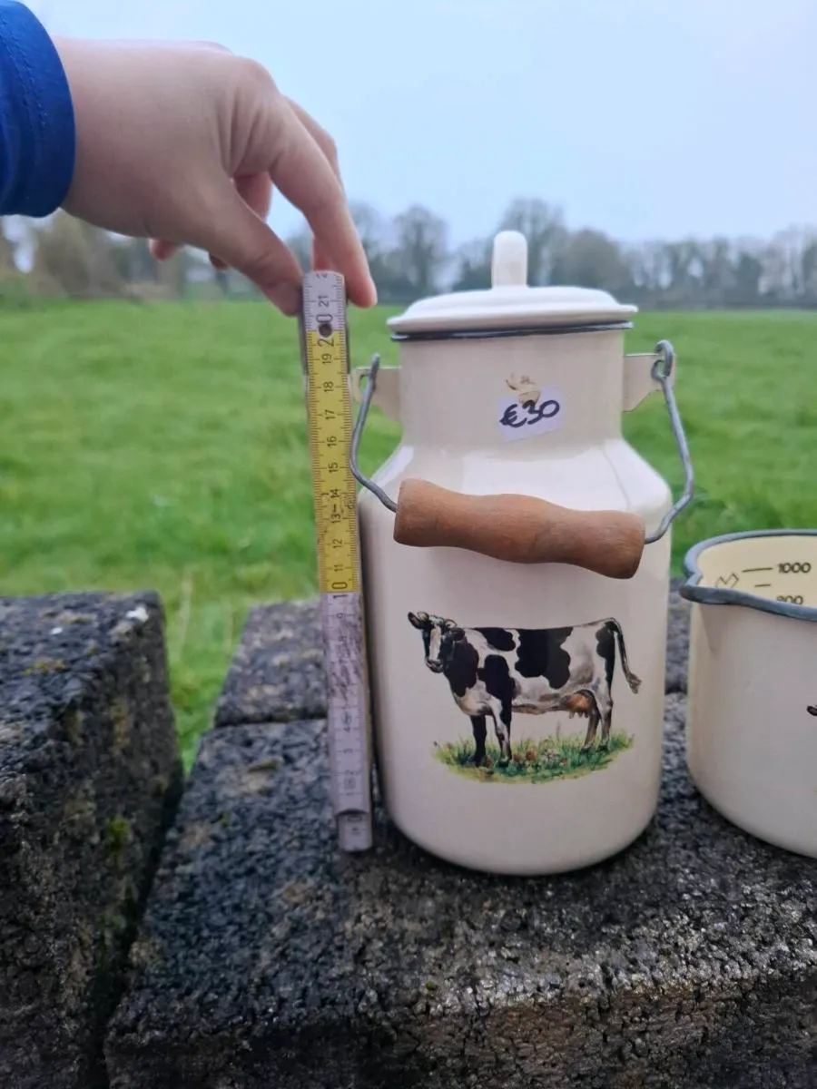 Cow enamel mesuring cup and churn postage possible - Image 3